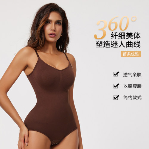 吊带三角塑身连体衣排扣开裆