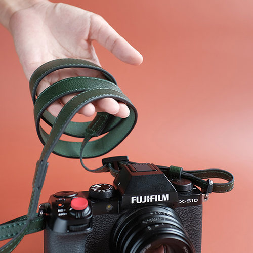 北摄可调节挂绳真皮斜跨相机背带