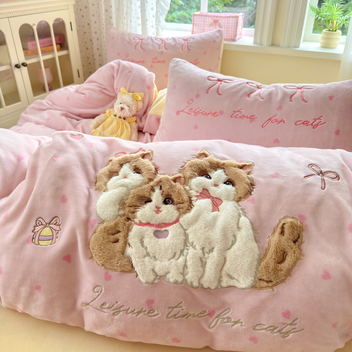 贴布锈牛奶保暖四件套秋冬双面绒