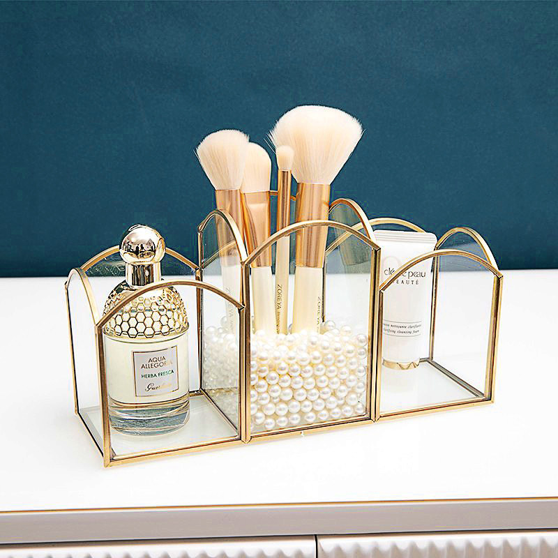 北欧轻奢玻璃化妆刷桶彩妆眉笔眼线笔眼影刷桌面收纳筒整理置物架,收纳整理,桌面收纳盒,淘宝优惠券,粉丝福利购,淘宝优惠卷