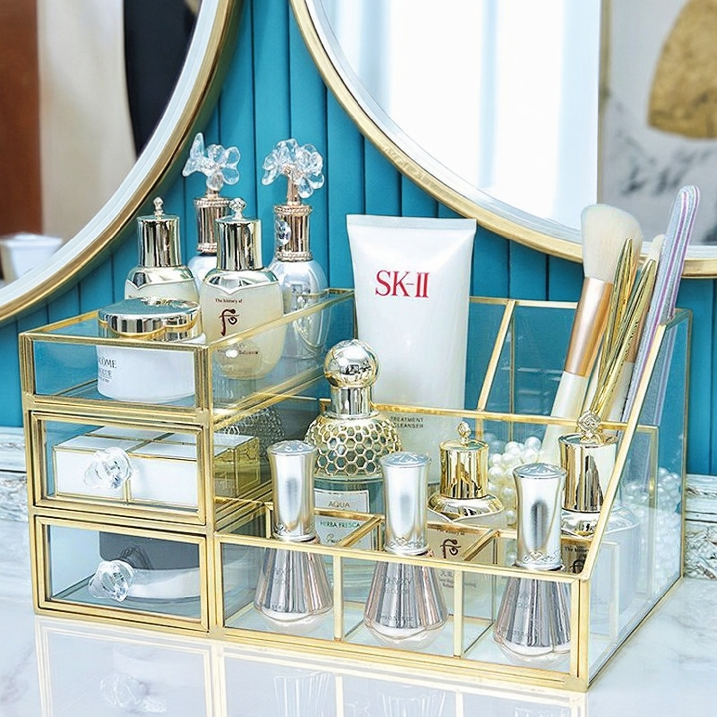 香水玻璃化妆刷美甲工具置物盒