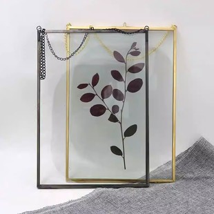饰照片墙宝宝摆台 北欧复古透明玻璃相框金属植物标本夹画框简约装