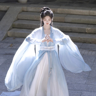 2025新款清冷风汉服仙气齐腰女装魏晋制蓝色蜜姿娅古装