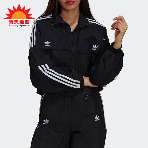 阿迪三叶草女立领宽松运动夹克