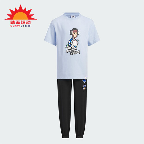 阿迪达斯三叶草小童运动短袖套装