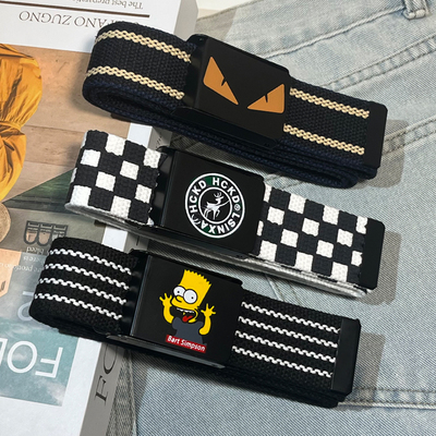 韩版皮带男士自动扣潮流字母腰带男生帆布腰带潮流学生青少年皮带