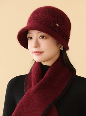 冬季中老年女加绒加厚保暖毛线帽