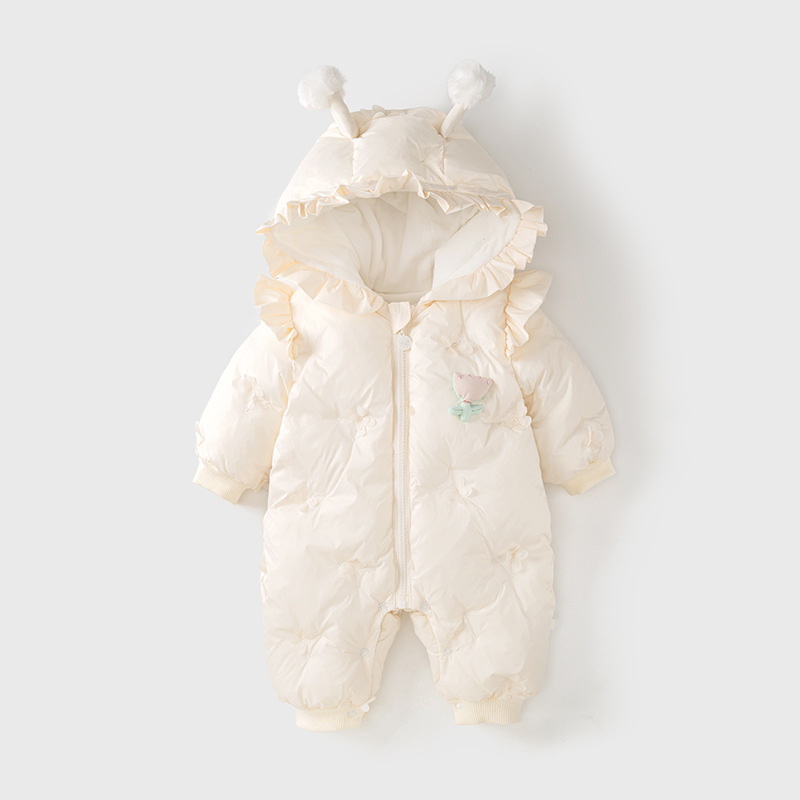 婴儿衣服冬装新生儿连体衣女宝宝加绒夹棉连帽外出服棉衣棉服冬季