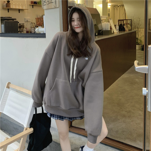 Real price autumn loose letter printed Hoodie Top Korean hooded long sleeve Plush sweater