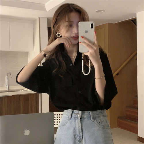 Real price! Korean retro 7 / 4 Sleeve Shirt women's 2021 design lazy loose top