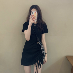 RM9779#纯欲辣妹设计感裙子女修身显瘦包臀短裙抽褶短袖T恤裙