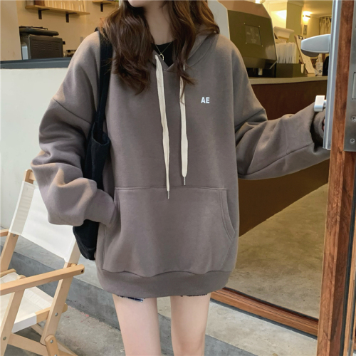 Real price autumn loose letter printed Hoodie Top Korean hooded long sleeve Plush sweater