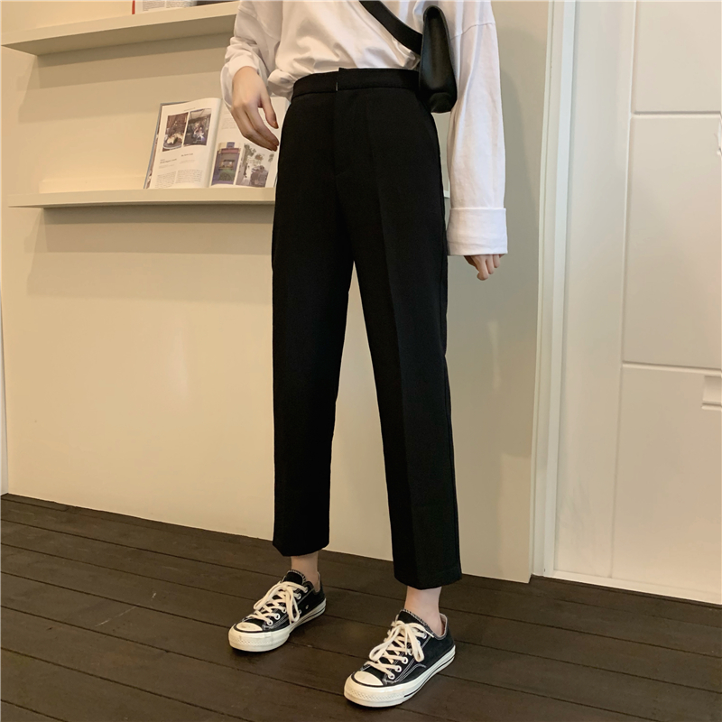 Real price! Korean retro versatile high waist SLIM STRAIGHT pants Capri style suit pants