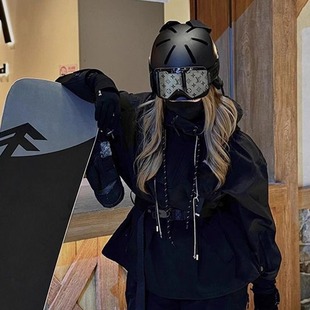 卡盛黑色滑雪服套装女2026秋冬季新款单双板防风修身收腰雪服装备