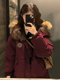 【亏本清仓】卡盛酒红色本命年派克羽绒棉服女2026新年大毛领棉衣