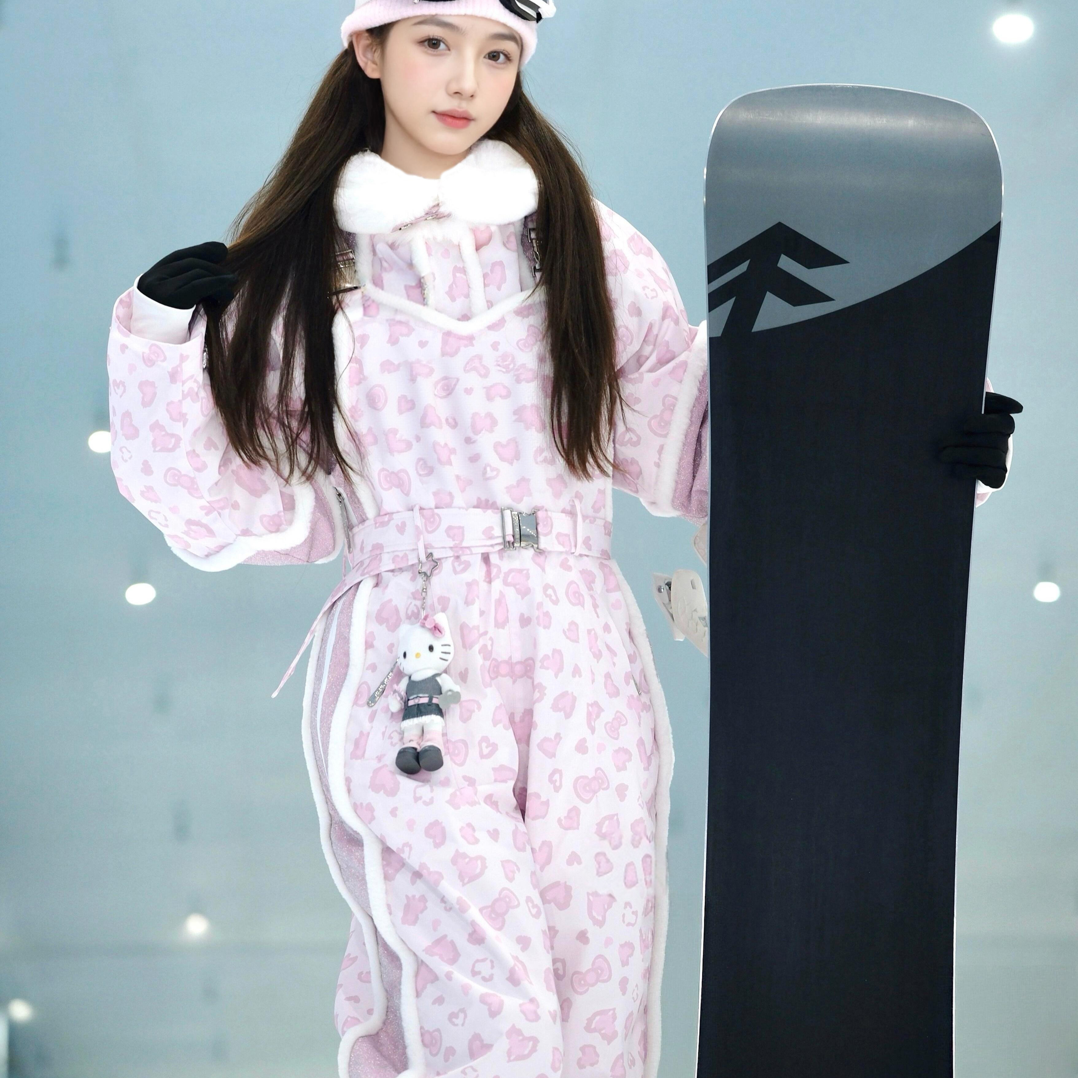 卡盛粉色防风防水滑雪服