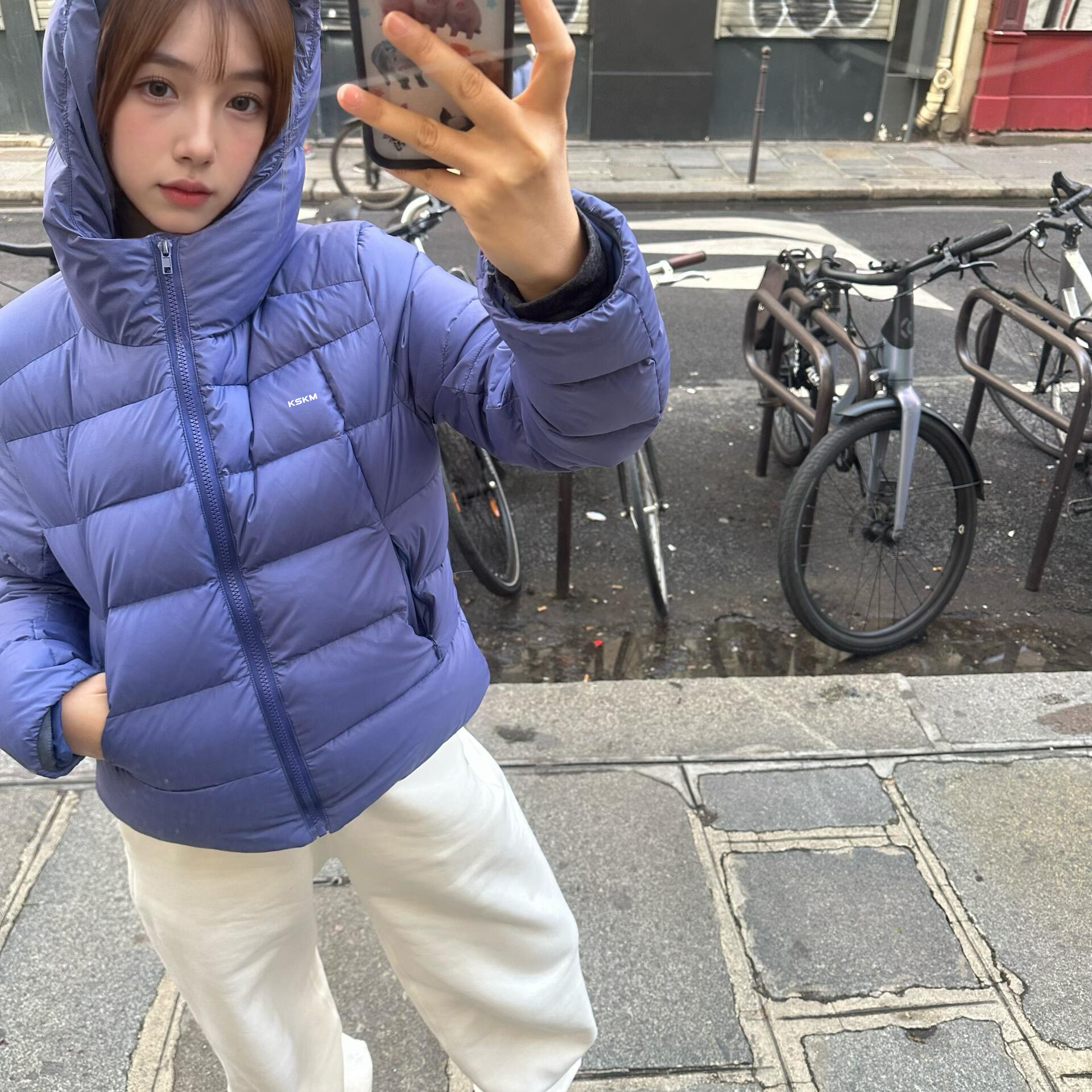 卡盛蓝紫色羽绒棉服女2025秋冬季新款百搭时尚休闲防风防水面包服