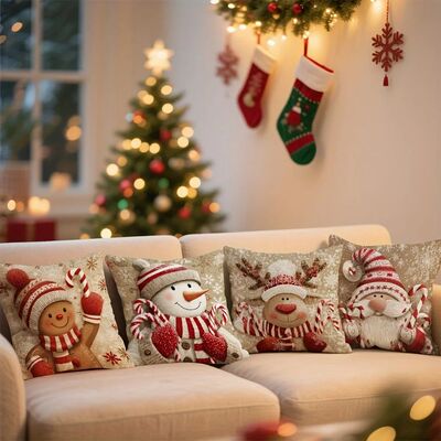 Festive Christmas Themed Pillowcases: Gingerbread, Snowman,