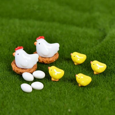 12 Pcs Mix Chicken Chick Egg Nest Figurine Miniatures Home D