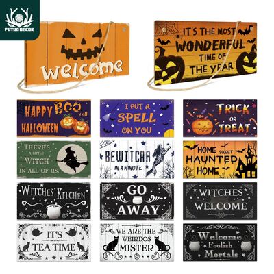 Putuo Decor Halloween Wooden Hanging Pendant Door Sign Pumpk