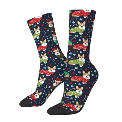 Men's Socks Corgi Welsh Corgi Christmas Sweater Santa Hat Do