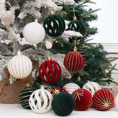 12/6PC Christmas Balls Flocked Christmas Ornaments Balls Vel