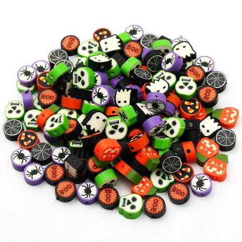 10mm Halloween Series Clay Beads Pumpkin Pattern Polymer Spa