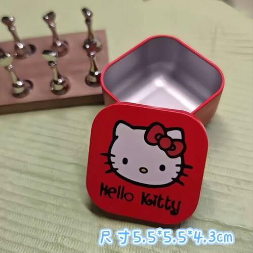 Cute Cat Red Storage Box Cute Portable Square Iron Box Stude