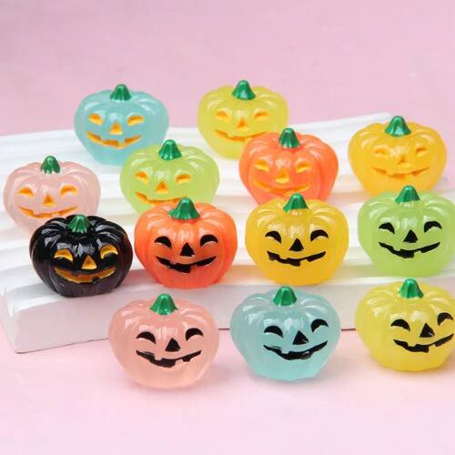 10PCS Luminous Mini Resin Pumpk Halloween Miniature Pumpk Gl