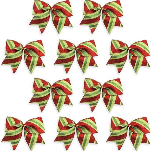 10Pcs Christmas Bows for Wreath Glitter Red Green Stripe Bow