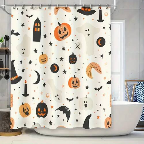 Halloween Decorations Shower Curtain Set with Pumpkin and Gh