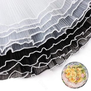 28cm 4Yards White Flower Wrapping Mesh Paper Black Pearl Wav