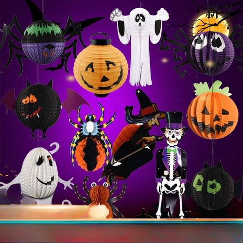 1pcs Halloween Hanging Paper Lantern, Pumpkin Vampire Bat Sp