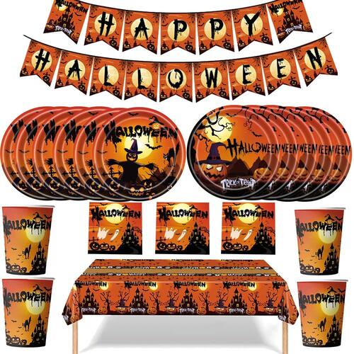 Halloween Theme Party Disposable Tableware Pumpkin Witch Gho
