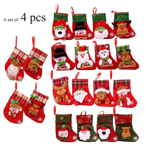 4pcs Small Christmas Stockings Christmas Tree Ornaments Chri