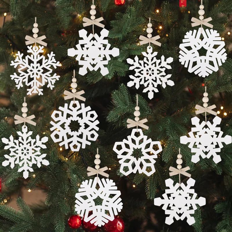 6pcs Wooden Snowflakes Ornaments Christmas Decoration For Ho