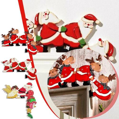 1pcs Christmas Door Frame Decoration Santa Elk Wooden  Door