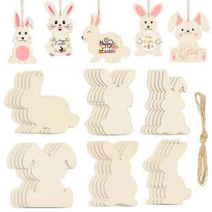 6/12Pcs Easter Wooden Bunny Pendants Blank Rabbit Wood Chips