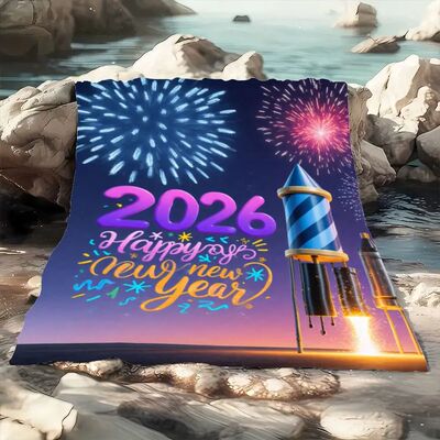 2026 New Year Celebration Vibrant Fireworks Themed Throw Bla