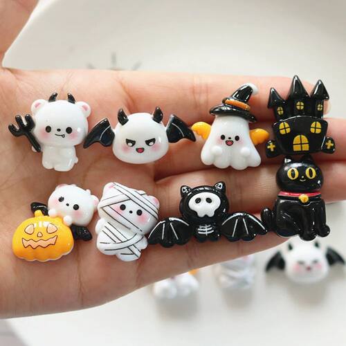 8Pcs New Resin Cartoon Halloween Bats, Cats, Ghosts Series F