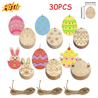 12/18/24/30pcs Wooden Rabbit Chick Pendants Creative Egg Han