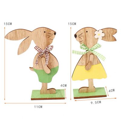 Ornamental Wooden Bunny Decor Wood Craft Easter Hares Decora