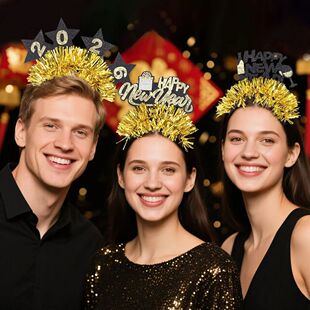 2026 New Year Countdown Headwear | Black-Gold Star + Streame
