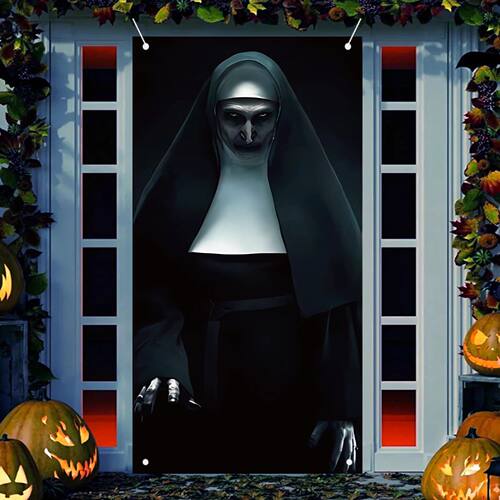 Halloween Nun Door Cover, Horror Ghost Door Banner, Hallowee