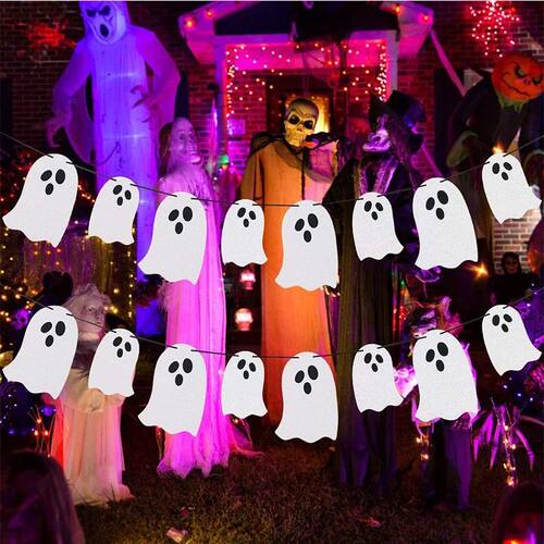 1 Set Halloween Cute White Ghost Banner Ghost Festival Home