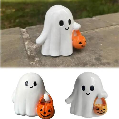 Cute Ghost Statue Halloween Ghost Holding Pumpkin Statue Res