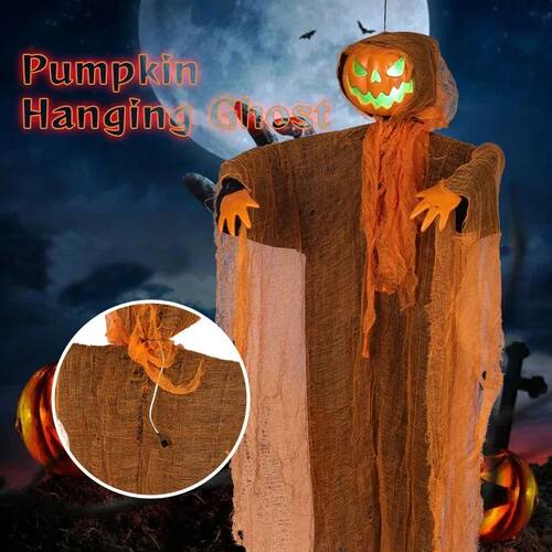 Halloween Hanging Pumpkin Hanging Head Green Light Scary Voi