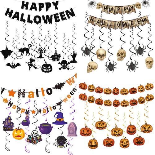 Happy Halloween Banner Swirling Decorations Pumpkin Ghost Ba