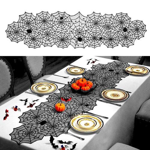 1pc Halloween Decoration Black Lace Spider Web Tablecloth Fa
