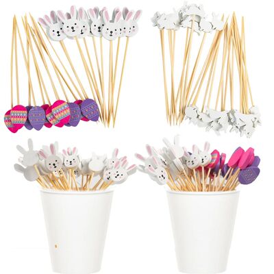 100pcs Easter Bunny Bamboo Toothpicks with Rabbit Egg Design